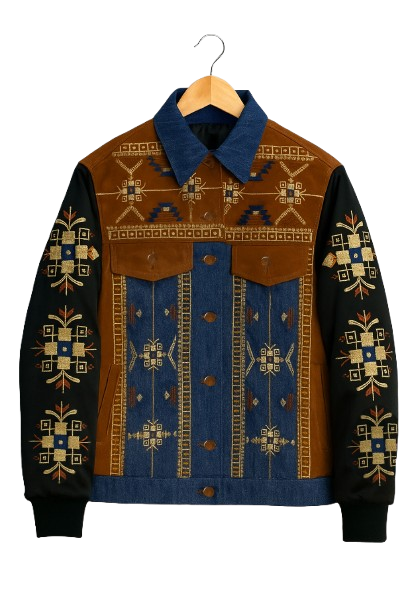 The Voice Reba McEntire Embroidered Suede Denim Jacket - Image 2